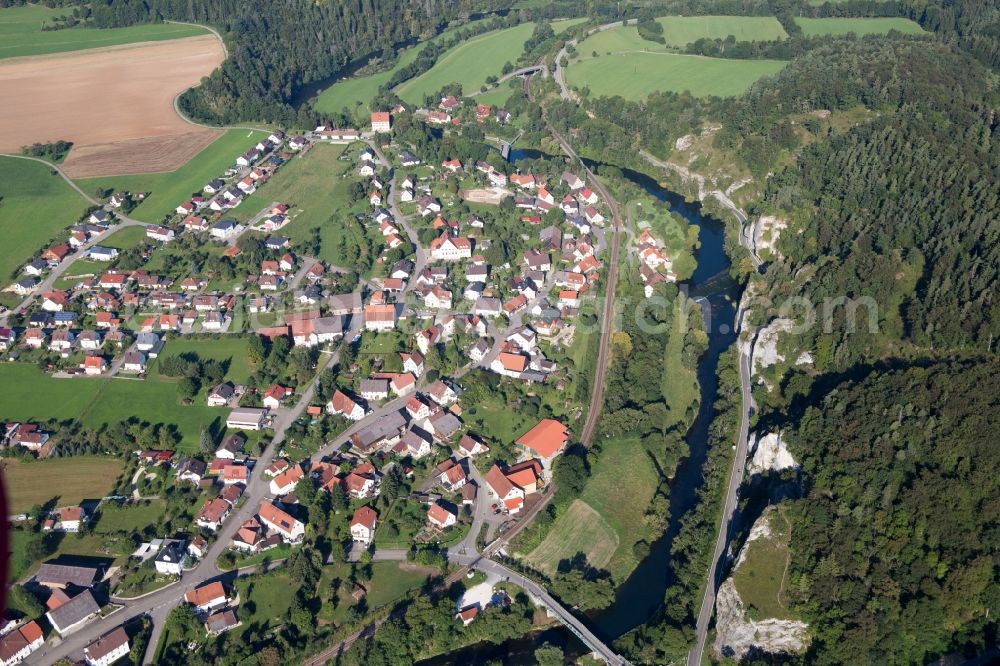 Aerial image Sigmaringen - Village on the river bank areas of the river Danube in the district Gutenstein in Sigmaringen in the state Baden-Wuerttemberg, Germany