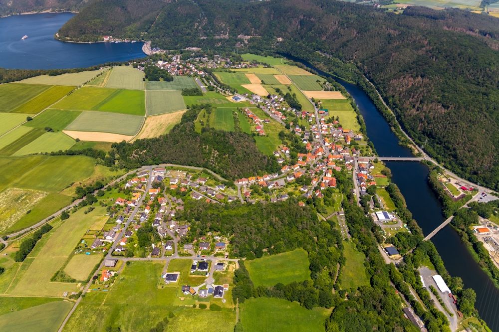 Aerial photograph Hemfurth - Village on the river bank areas of Eof in Hemfurth in the state Hesse, Germany