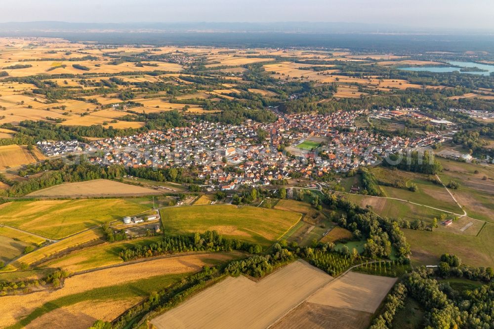 Mothern from above - Village on the river bank areas of the Rhine river in Mothern in Grand Est, France