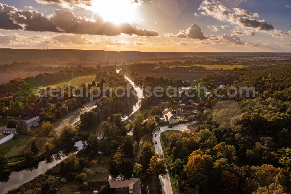 Aerial image Schiffmühle - Village on the river bank areas Wriezener Alte Oder in Schiffmuehle in the state Brandenburg, Germany