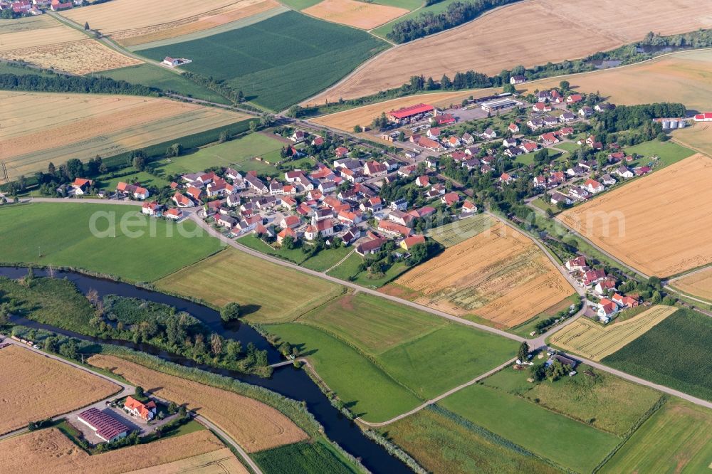 Aerial photograph Wörnitzstein - Village on the river bank areas of Woernitz in Woernitzstein in the state Bavaria, Germany