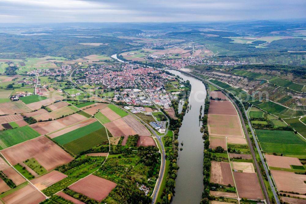 Zellingen from above - Village on the river bank areas in Zellingen in the state Bavaria, Germany
