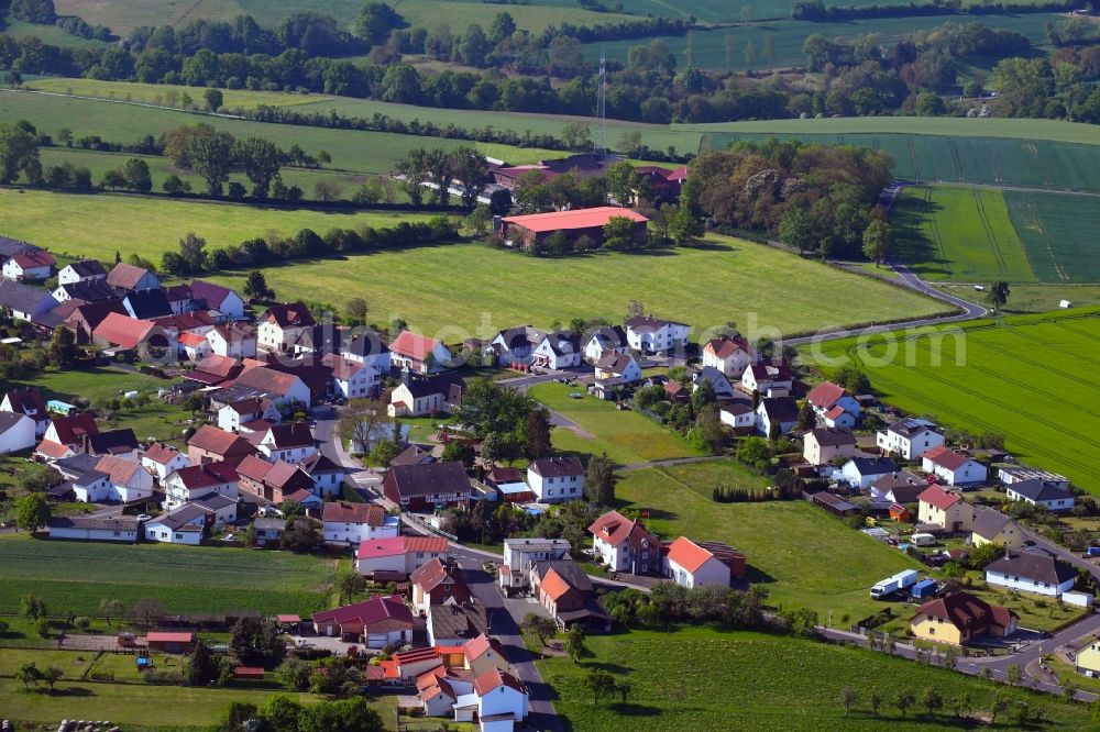 Aerial image Gethsemane - Agricultural land and field borders surround the settlement area of the village in Gethsemane in the state Hesse, Germany