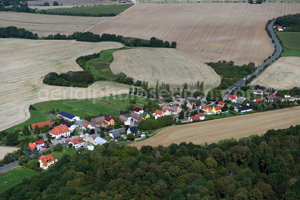 Giebelroth from the bird's eye view: Agricultural land and field borders surround the settlement area of the village in Giebelroth in the state Saxony-Anhalt, Germany