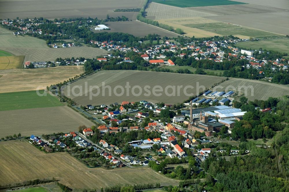 Aerial photograph Glauzig - Agricultural land and field borders surround the settlement area of the village in Glauzig in the state Saxony-Anhalt, Germany