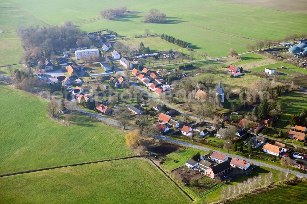 Aerial photograph Kambs - Agricultural land and field borders surround the settlement area of the village in Kambs in the state Mecklenburg - Western Pomerania, Germany