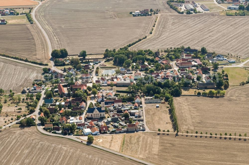 Aerial photograph Landsberg - Agricultural land and field borders surround the settlement area of the village in Landsberg in the state Saxony-Anhalt, Germany