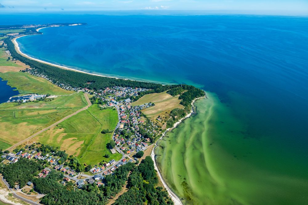 Aerial image Lobbe - Village on marine coastal area of of Baltic Sea in Lobbe on the island of Ruegen in the state Mecklenburg - Western Pomerania, Germany