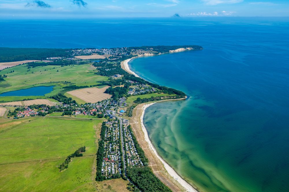 Lobbe from above - Village on marine coastal area of of Baltic Sea in Lobbe on the island of Ruegen in the state Mecklenburg - Western Pomerania, Germany