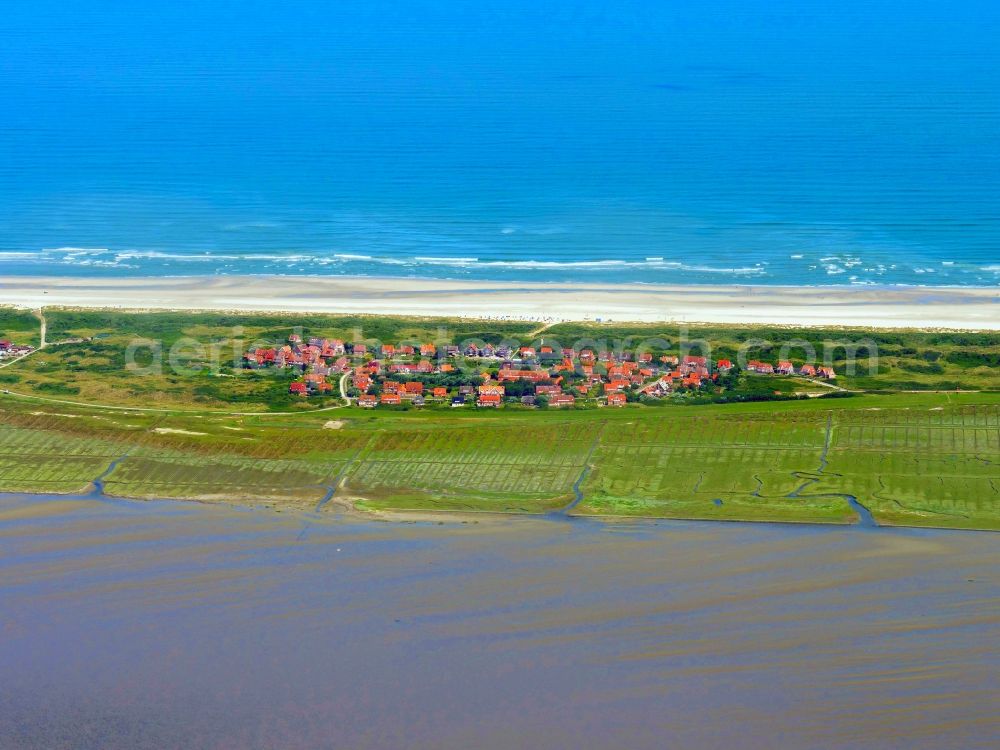 Aerial photograph Loog - Village on marine coastal area of North Sea island of Juist in Loog in the state Lower Saxony, Germany