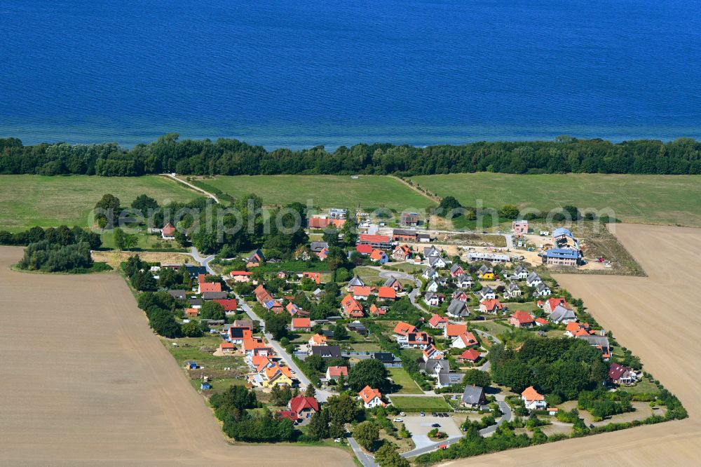 Aerial image Rosenhagen - Village on marine coastal area of Baltic Sea in Rosenhagen in the state Mecklenburg - Western Pomerania, Germany