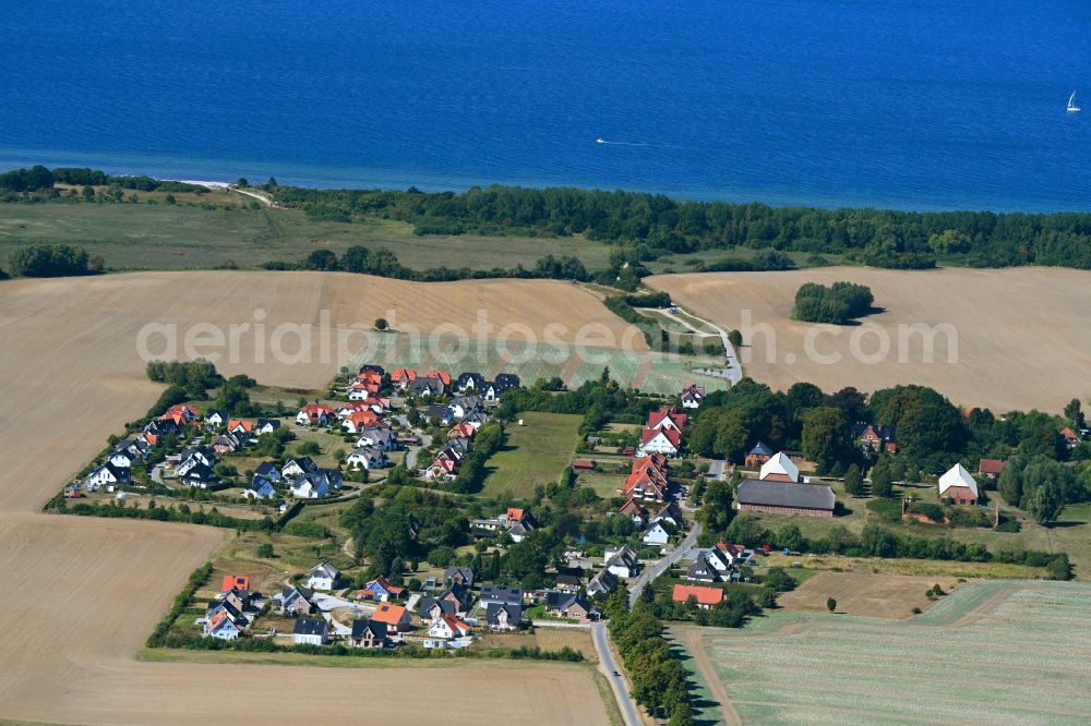 Rosenhagen from above - Village on marine coastal area of Baltic Sea in Rosenhagen in the state Mecklenburg - Western Pomerania, Germany