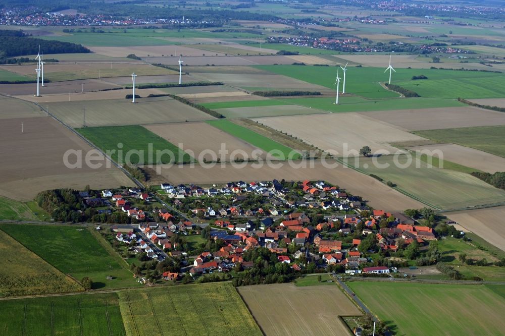 Aerial image Papenrode - Agricultural land and field borders surround the settlement area of the village in Papenrode in the state Lower Saxony, Germany