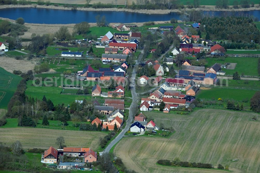 Aerial image Bölkendorf - Village on the lake bank areas of Krummer See in Boelkendorf in the state Brandenburg, Germany