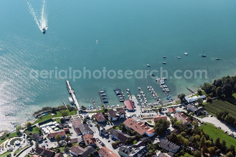 Aerial photograph Gstadt am Chiemsee - Village on the lake bank areas of Chiemsee in Gstadt am Chiemsee in the state Bavaria, Germany