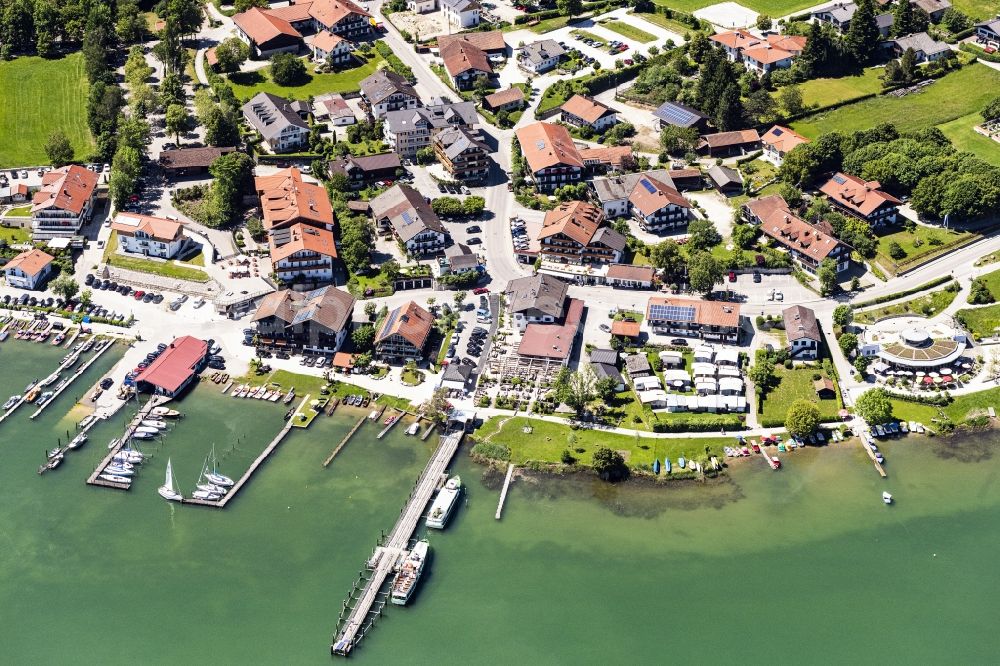 Aerial image Gstadt am Chiemsee - Village on the lake bank areas of Chiemsee in Gstadt am Chiemsee in the state Bavaria, Germany