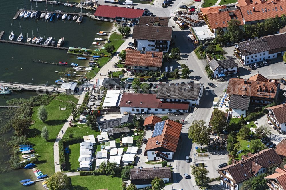 Aerial image Gstadt am Chiemsee - Village on the lake bank areas of Chiemsee in Gstadt am Chiemsee in the state Bavaria, Germany