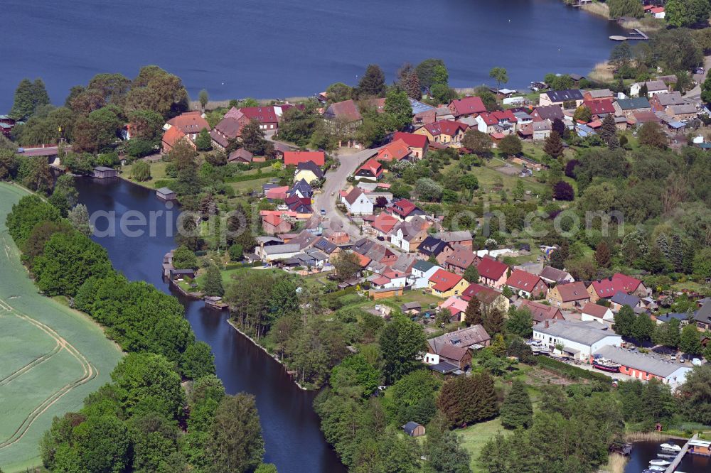 Priepert from above - Village on the lake bank areas Havel - Ellenbogensee in Priepert in the state Mecklenburg - Western Pomerania, Germany