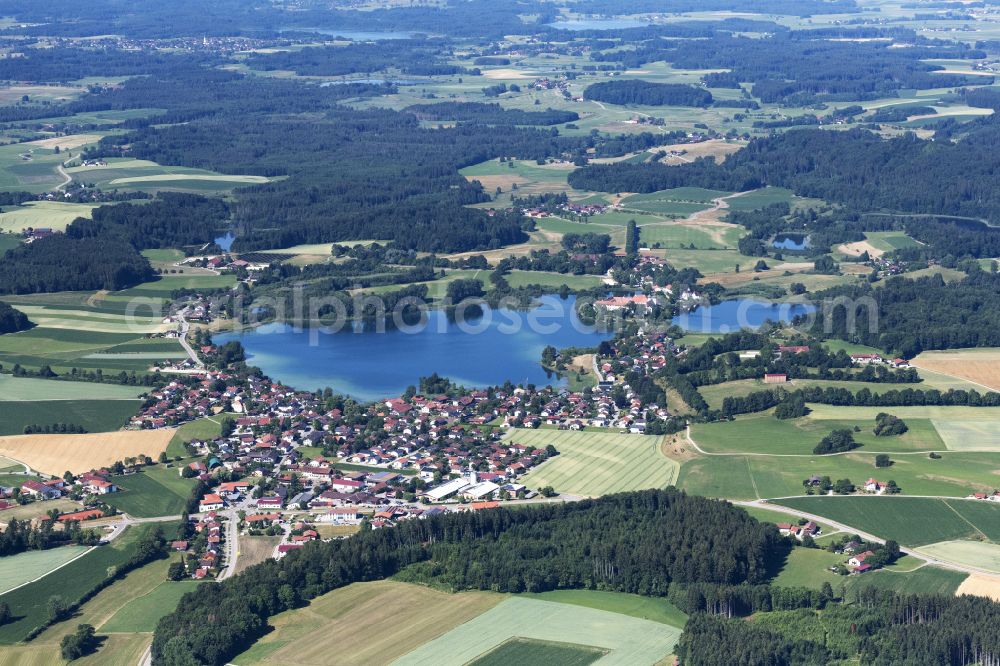 Aerial photograph Seeon-Seebruck - Village on the lake bank areas of Klostersee on street TS14 in Seeon-Seebruck in the state Bavaria, Germany