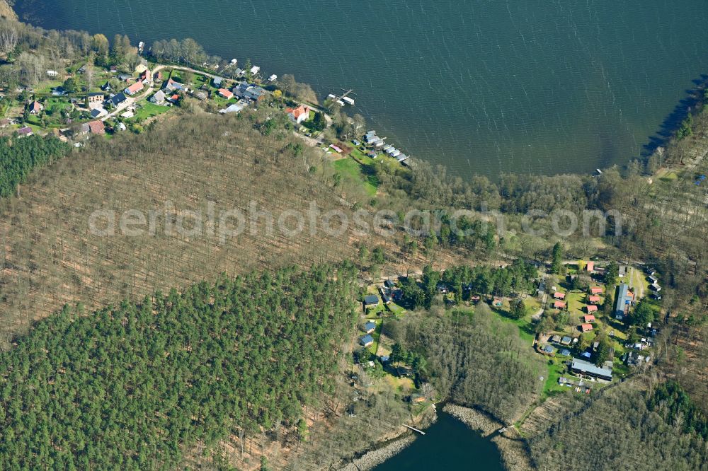 Linowsee from above - Village on the lake bank areas Linowsee in Linowsee in the state Brandenburg, Germany