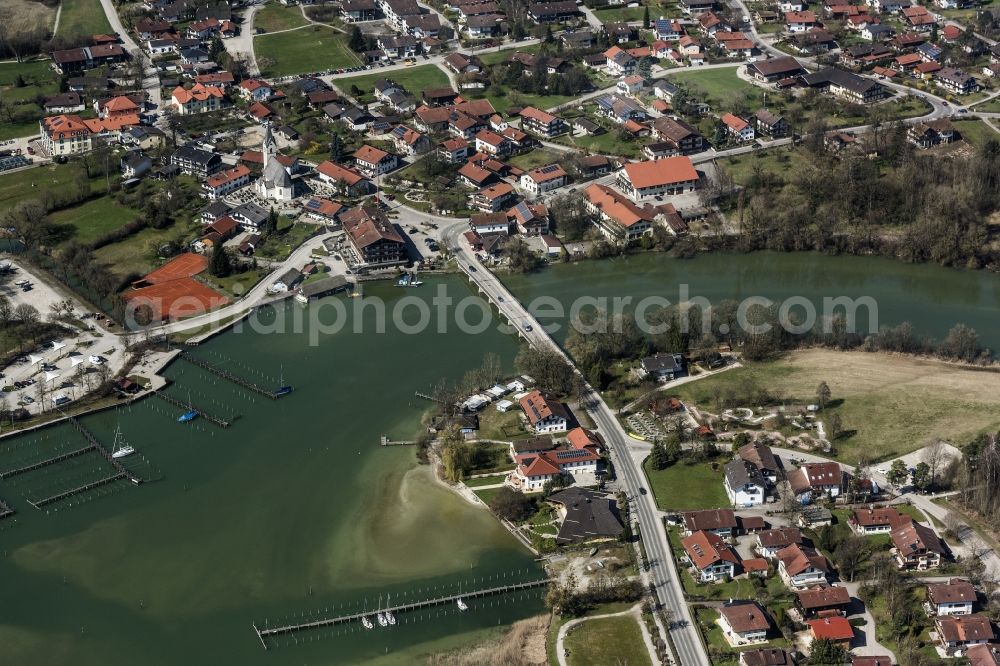 Seeon-Seebruck from above - Village on the lake bank areas Seebruck on Chiemsee in Seeon-Seebruck in the state Bavaria, Germany