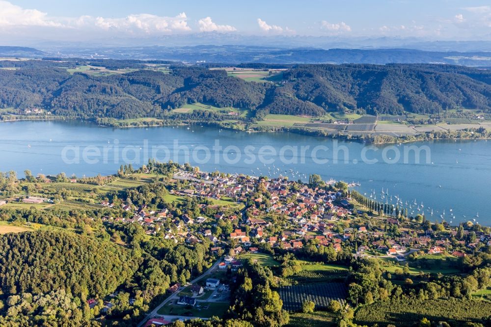 Wangen from above - Village on the lake bank areas of Untersee in Wangen in the state Baden-Wurttemberg, Germany