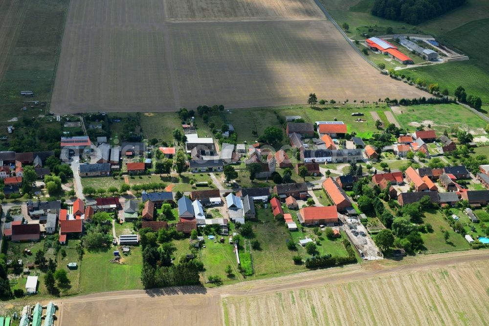Aerial image Söllenthin - Agricultural land and field borders surround the settlement area of the village in Soellenthin in the state Brandenburg, Germany
