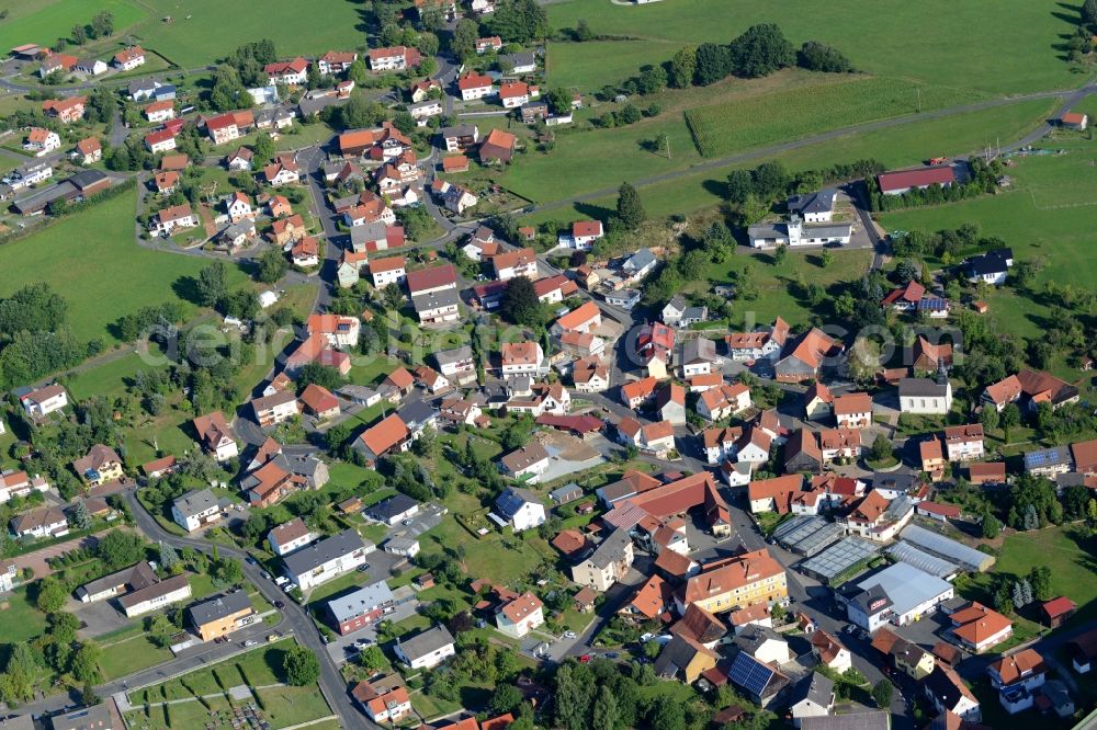 Uttrichshausen from the bird's eye view: Village core in Uttrichshausen in the state Hesse