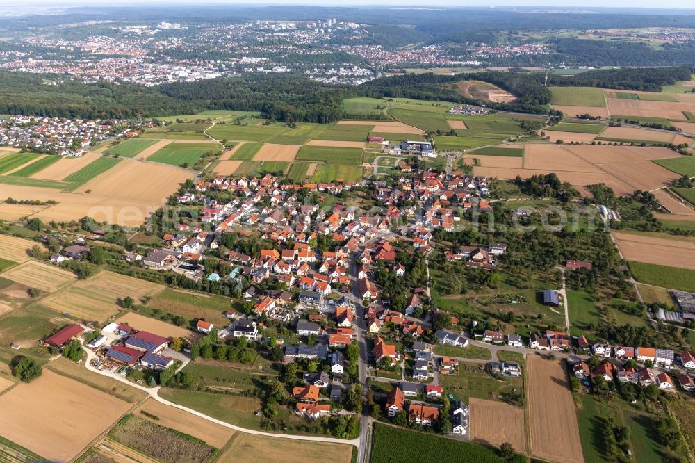 Aerial photograph Wankheim - Agricultural land and field borders surround the settlement area of the village in Wankheim in the state Baden-Wuerttemberg, Germany