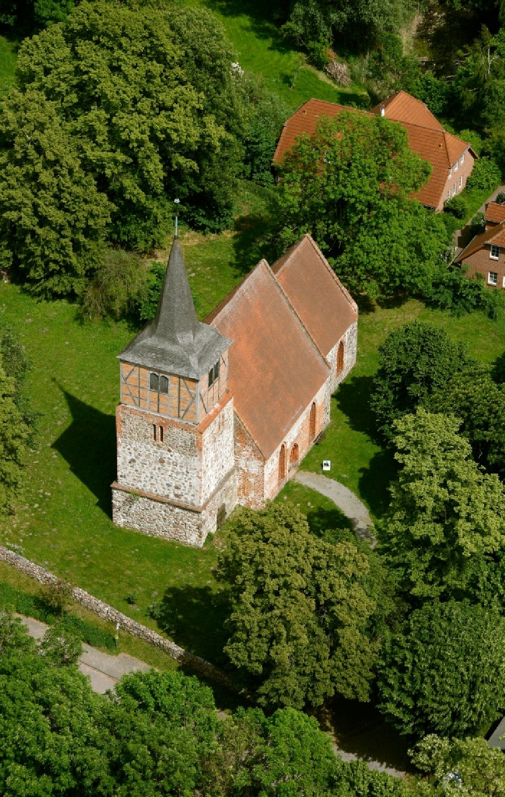 Sietow from the bird's eye view: View of the village church in Sietow (Dorf) in the state of Mecklenburg-Vorpommern. The village church dates from the second half of the 13th century