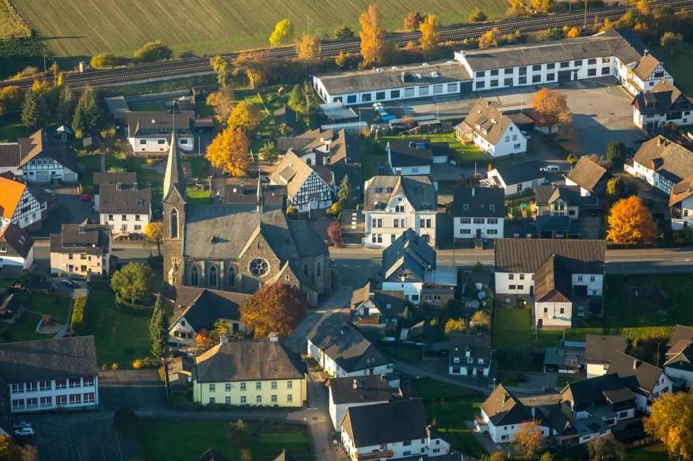 Lenhausen from above - Centre of the village of Lenhausen and Saint Anna Church in the state of North Rhine-Westphalia