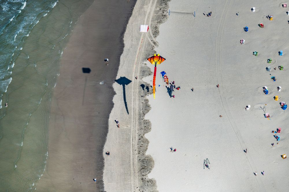 Langeoog from above - Kite festival on the East Frisian island of Langeoog in the state of Lower Saxony, Germany