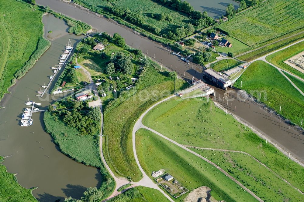 Aerial photograph Haselau - Historical revolving bridge over the Pinna River in Haselau in the state Schleswig-Holstein, Germany