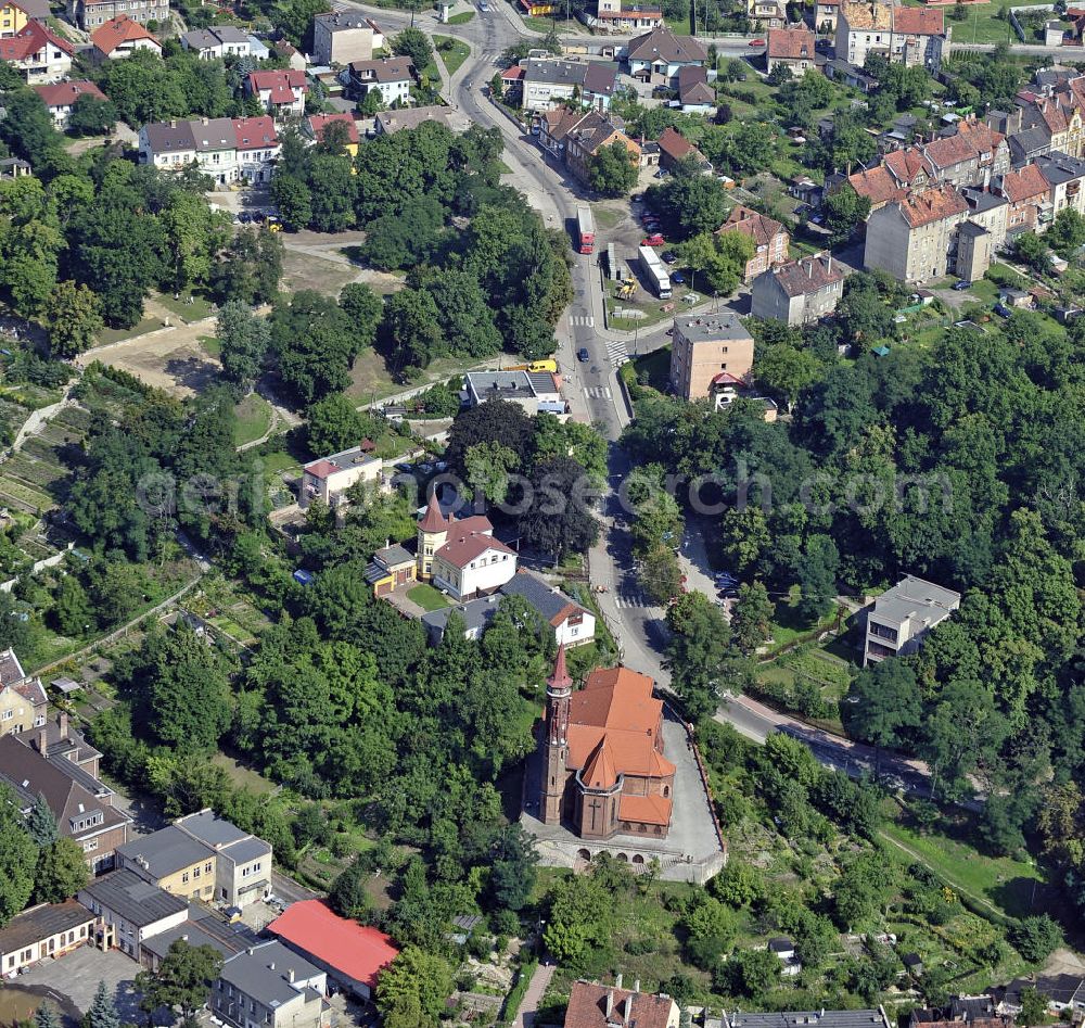 Aerial image Gubin - Blick auf die katholische Dreifaltigkeitskirche. Sie wurde im 19. Jahrhundert errichtet. View of the Catholic Holy Trinity Church. It was built in the 19th Century.