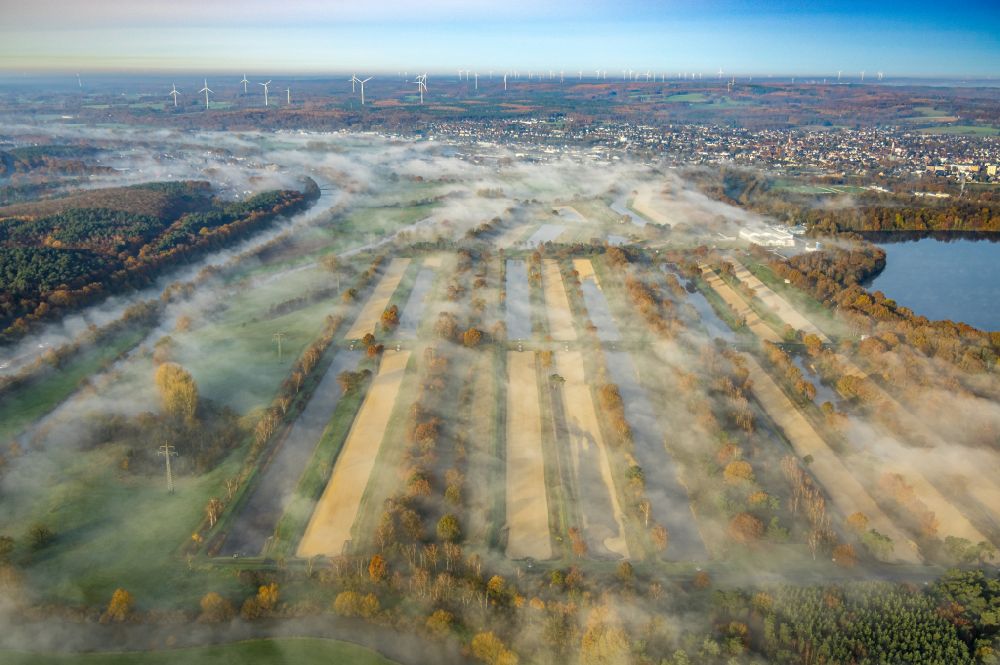 Haltern am See from above - Haze over the sewage treatment plant basin of Gelsenwasser AG in Haltern am See in the Ruhr area in the state of North Rhine-Westphalia, Germany