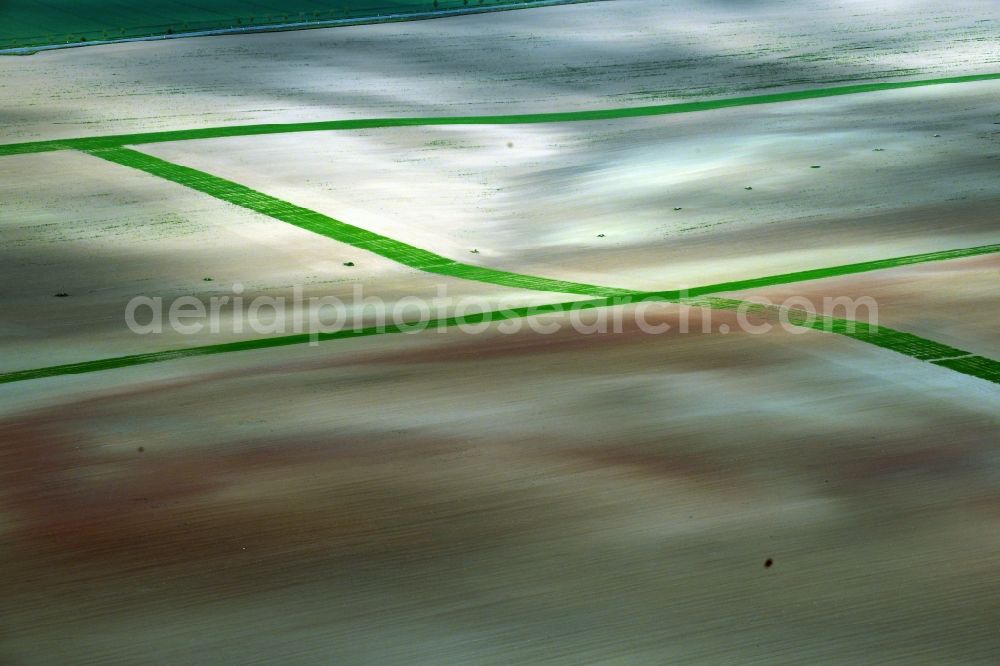 Wasserthaleben from above - Agricultural fields embossed of soil erosion and water structures in Wasserthaleben in the state Thuringia, Germany