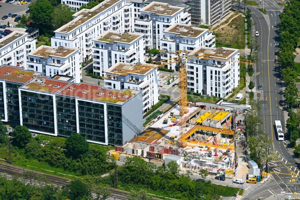 Darmstadt from above - Construction site for the new residential and commercial Corner house - building Green Haardt on street Haardtring in Darmstadt in the state Hesse, Germany