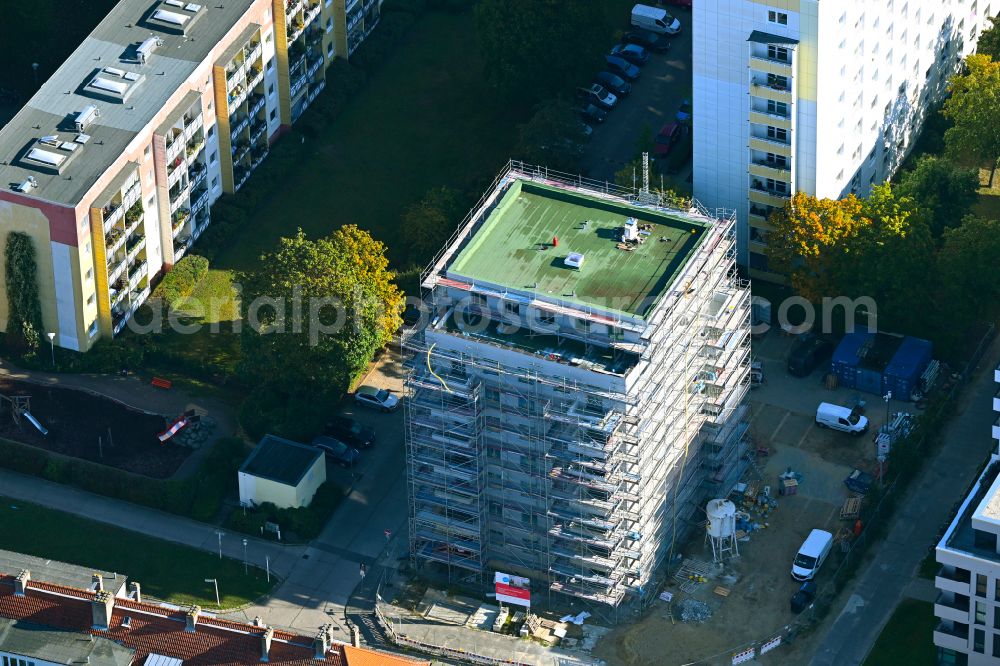 Aerial image Berlin - Construction site for the new residential and commercial Corner house - building on street Vesaliusstrasse in the district Pankow in Berlin, Germany