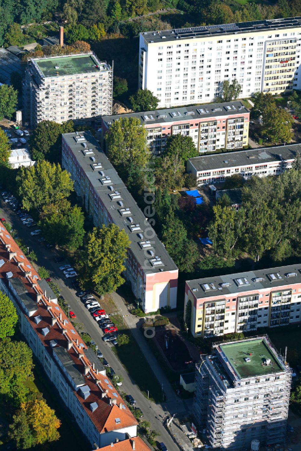Aerial photograph Berlin - Construction site for the new residential and commercial Corner house - building on street Vesaliusstrasse in the district Pankow in Berlin, Germany