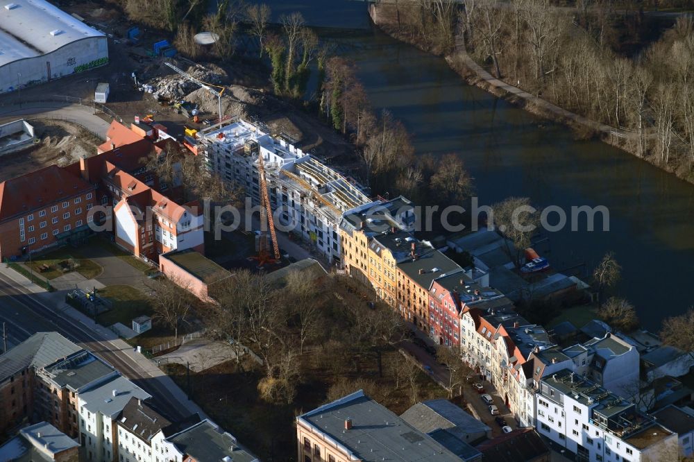 Aerial image Halle (Saale) - Construction site for the new residential and commercial Corner house - building on the Weingaerten in the district Suedliche Innenstadt in Halle (Saale) in the state Saxony-Anhalt, Germany