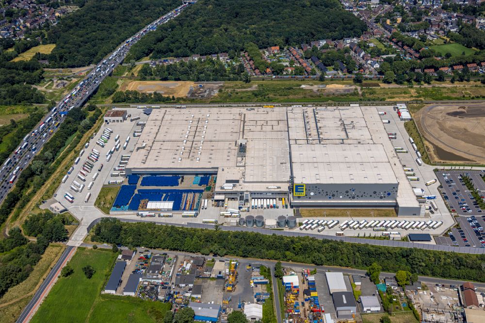 Aerial image Oberhausen - Warehouses and forwarding building of the Edeka logistics center in the Weierheide industrial park in Oberhausen in the Ruhr area in the state of North Rhine-Westphalia, Germany
