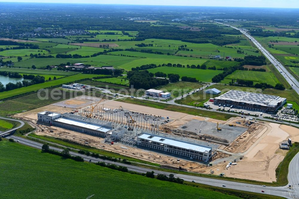 Aerial image Neumünster - EDEKA - Construction site for a warehouse and forwarding building with Frischelager on Eichhofpark in Neumuenster in the state Schleswig-Holstein, Germany