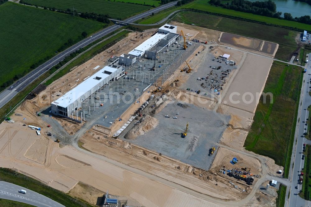 Neumünster from above - EDEKA - Construction site for a warehouse and forwarding building with Frischelager on Eichhofpark in Neumuenster in the state Schleswig-Holstein, Germany