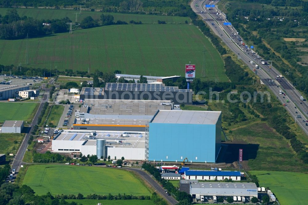 Magdeburg from above - Warehouse and forwarding building EGLO on Stegelitzer Strasse in the district Gewerbegebiet Nord in Magdeburg in the state Saxony-Anhalt, Germany