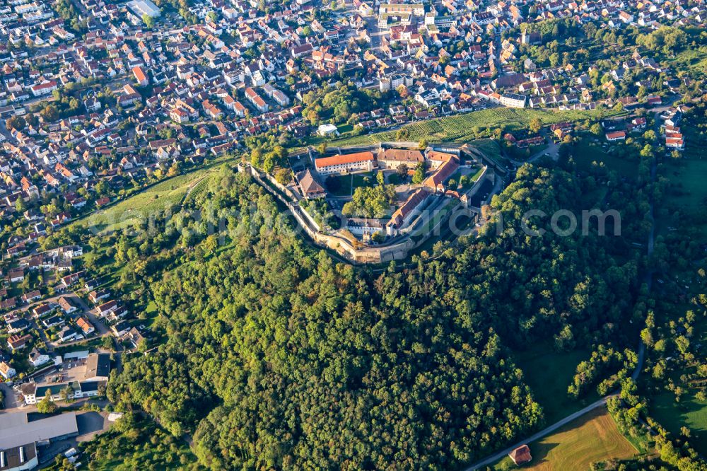 Asperg from above - Former fortress todays prison hospital Hohenasperg in Asperg in the state Baden-Wurttemberg, Germany