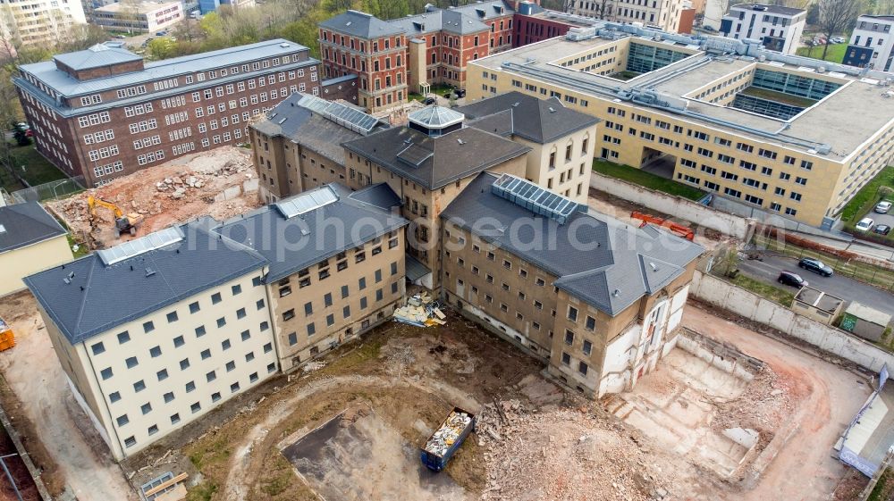 Chemnitz from above - Former correctional prison facility ond demolition work in the district Kassberg in Chemnitz in the state Saxony, Germany