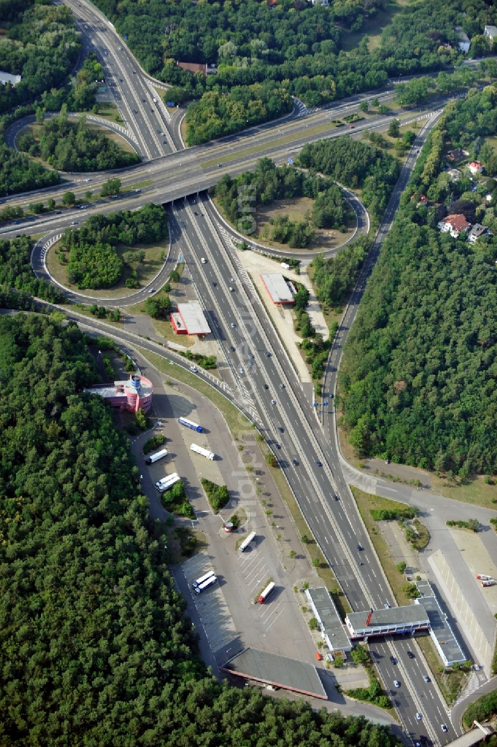 Berlin from above - Former Checkpoint Bravo was located on the motorway A 115 ( known within Berlin as the AVUS ) in the district Nikolassee of Berlin-Zehlendorf