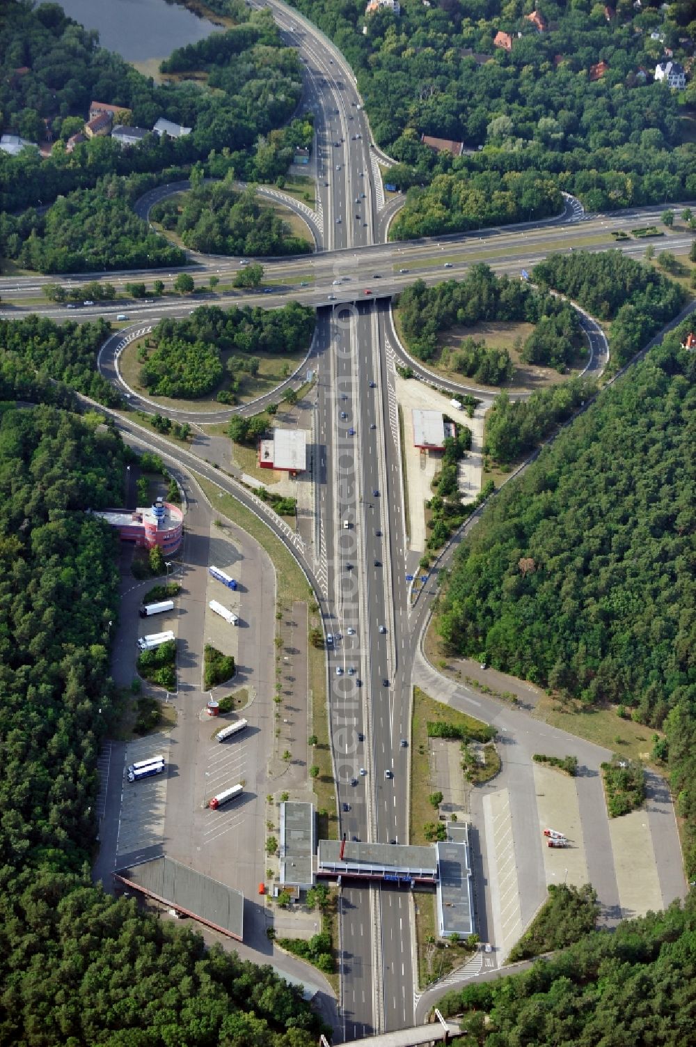 Aerial image Berlin - Former Checkpoint Bravo was located on the motorway A 115 ( known within Berlin as the AVUS ) in the district Nikolassee of Berlin-Zehlendorf