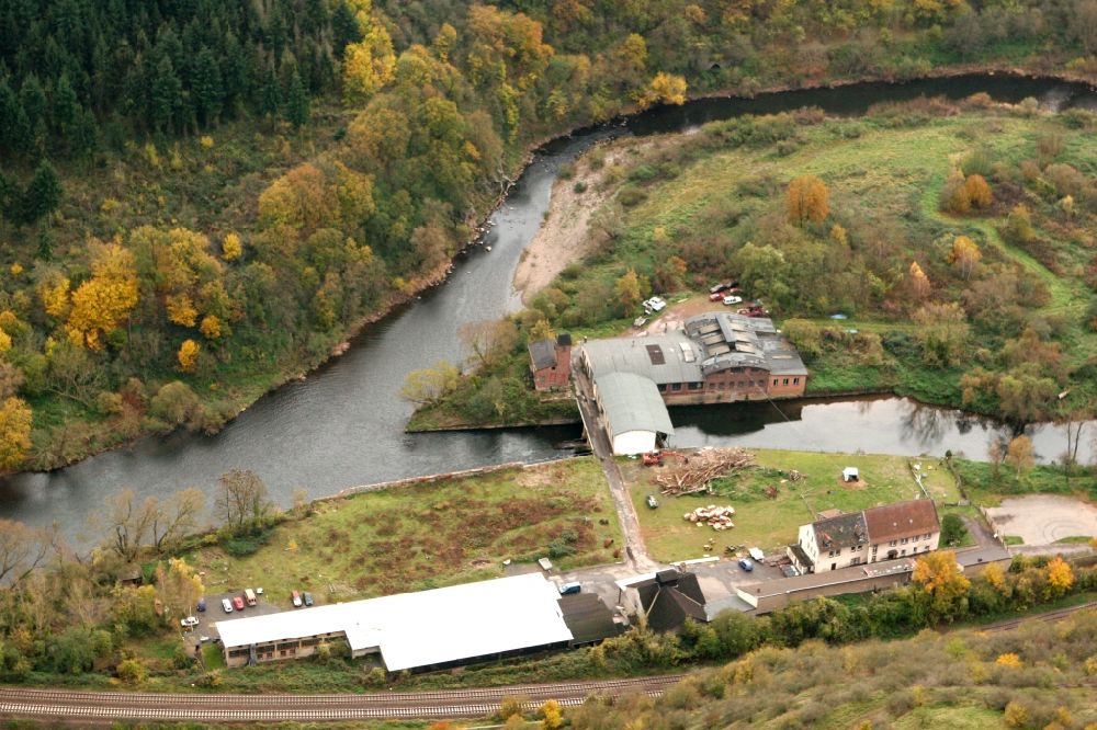 Aerial photograph Schloßböckelheim - Former wire factory on the banks of the Nahe river course inn Schlossboeckelheim in Rhineland-Palatinate