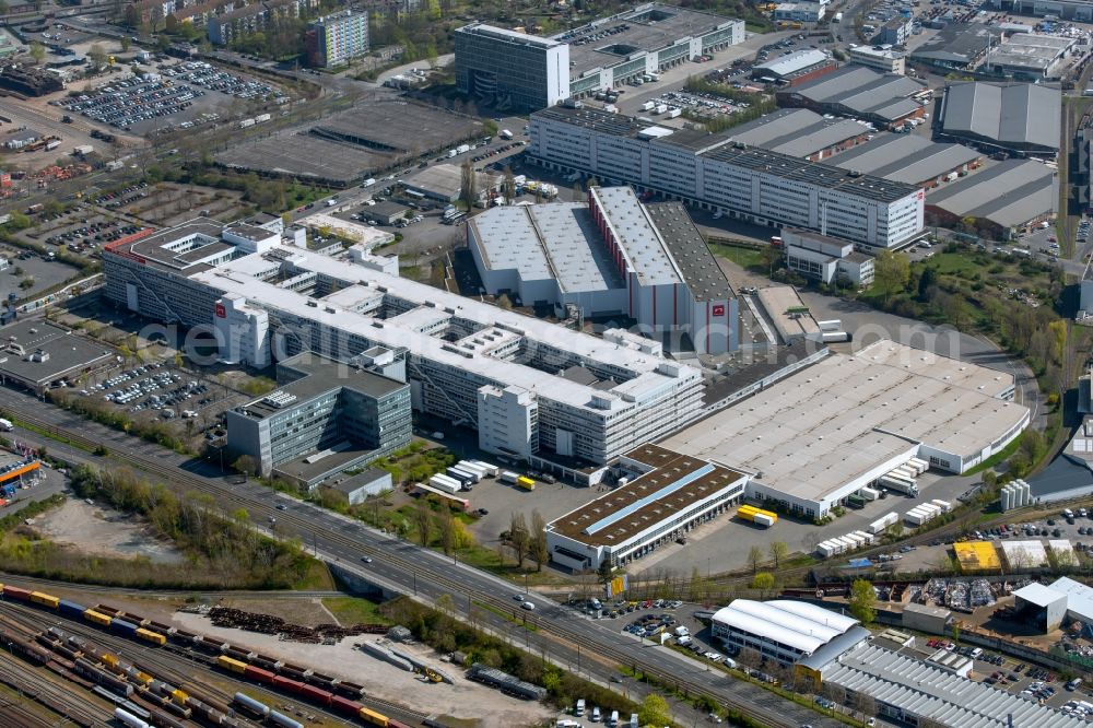 Aerial image Frankfurt am Main - Company building on the former site of Neckermann GmbH on Hanauer Landstrasse in the district of Fechenheim in Frankfurt am Main in the state Hesse, Germany